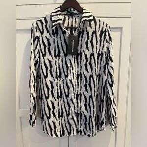 PrettyLittleThing women’s blouse shirt  size 4 animal print black white NWT